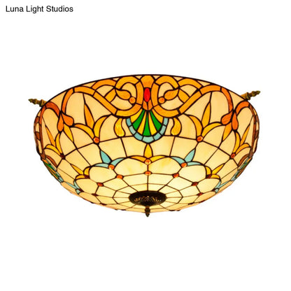 Handcrafted Baroque Dome Semi Flush Mount Ceiling Lamp with 5 Stained Glass Bulbs in White/Blue – 21.5"/25.5" W