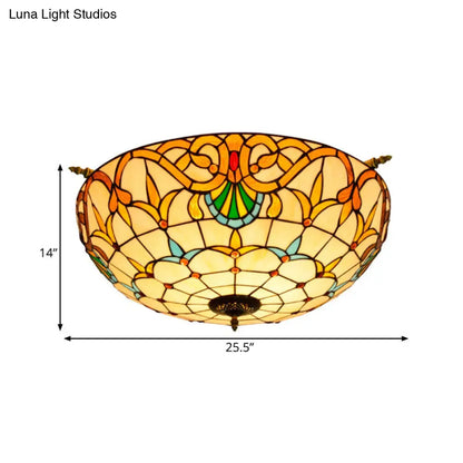 Handcrafted Baroque Dome Semi Flush Mount Ceiling Lamp with 5 Stained Glass Bulbs in White/Blue – 21.5"/25.5" W