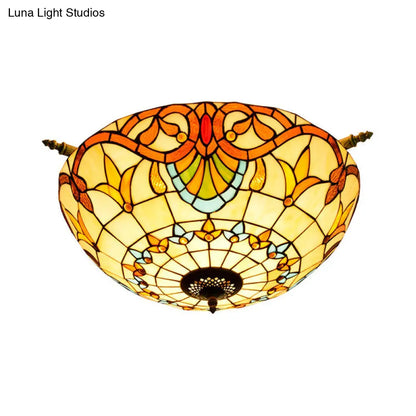 Handcrafted Baroque Dome Semi Flush Mount Ceiling Lamp with 5 Stained Glass Bulbs in White/Blue – 21.5"/25.5" W