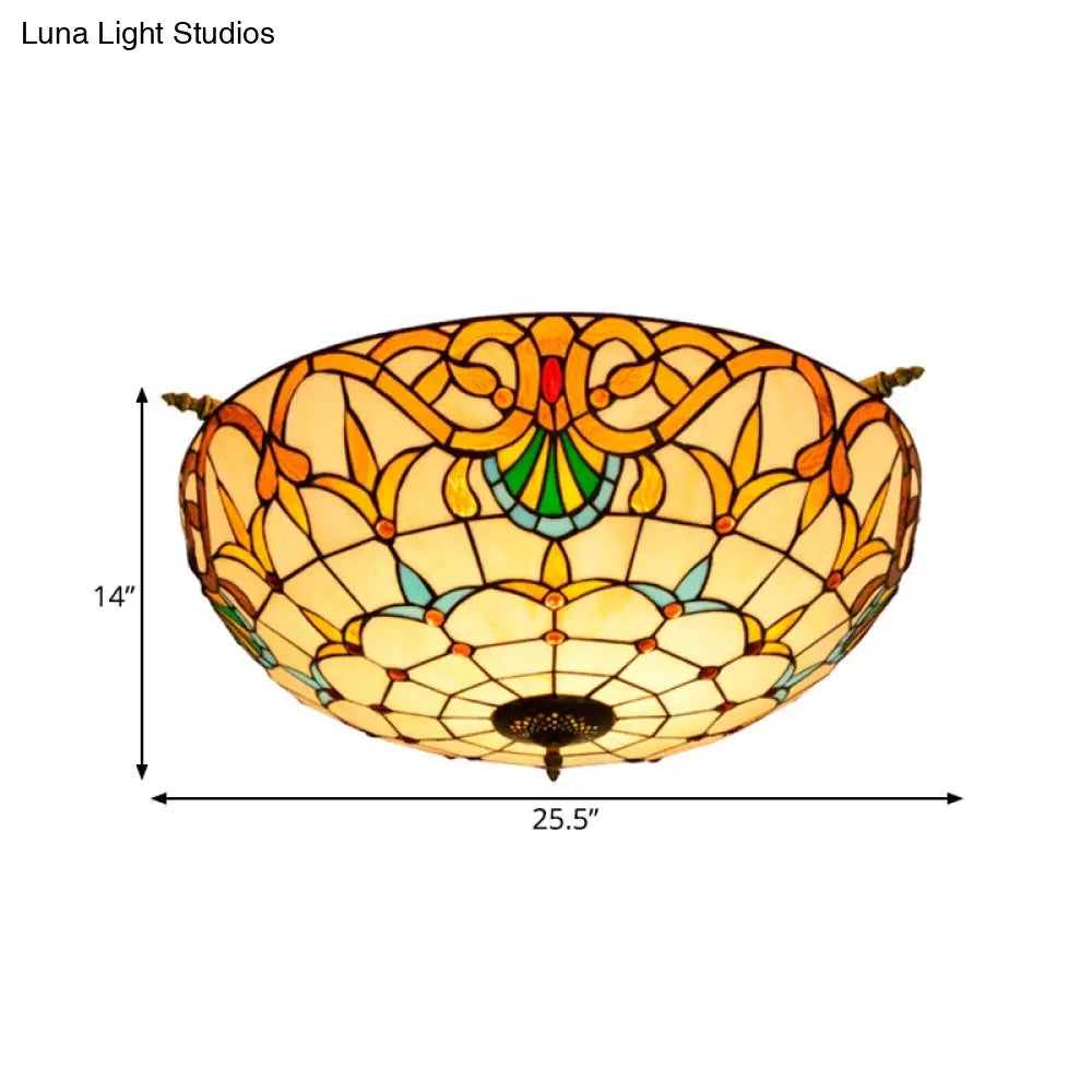 Handcrafted Baroque Dome Semi Flush Mount Ceiling Lamp with 5 Stained Glass Bulbs in White/Blue – 21.5"/25.5" W