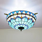 Handcrafted Baroque Dome Semi Flush Mount Ceiling Lamp with 5 Stained Glass Bulbs in White/Blue – 21.5"/25.5" W