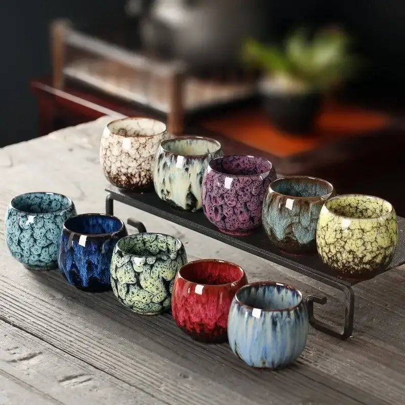 A handcrafted ceramic kung fu tea cup set featuring vibrant crackle glaze ideal for dining room drinkware decorbites ceramic kung