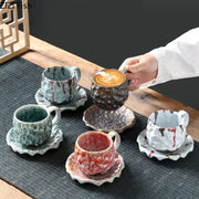 Handcrafted earthy hammer pattern porcelain mugs set of 2 with textured glazed surfaces and splattered paint accents