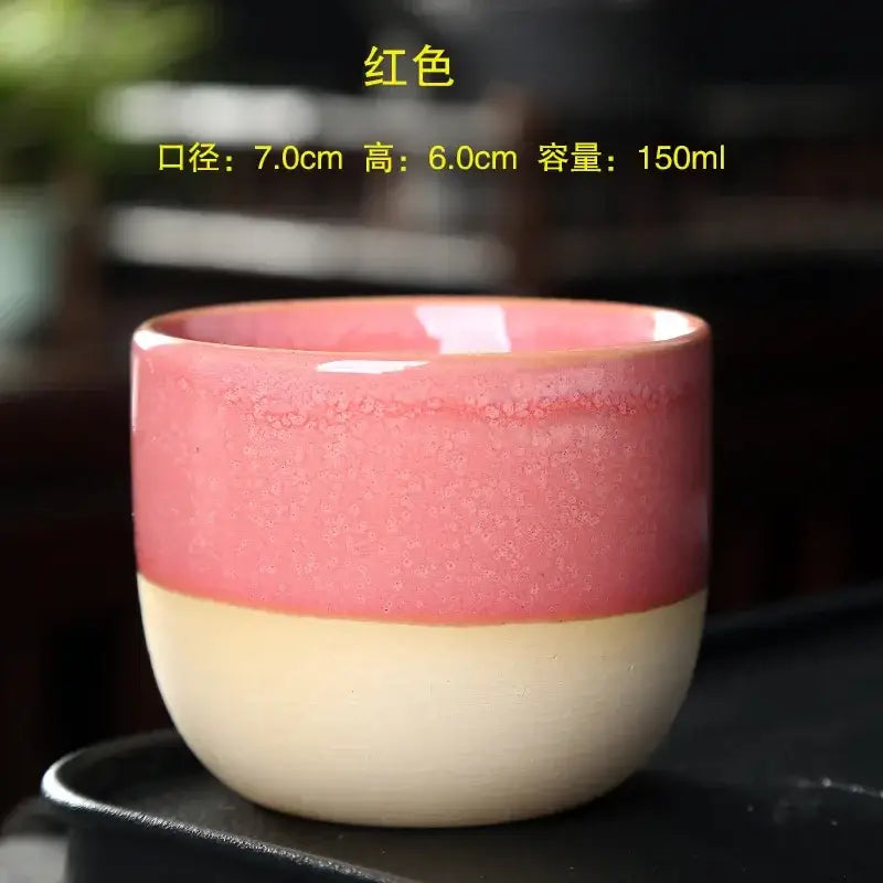 Handcrafted two-tone pink and cream ceramic kung fu tea cup from decorbites ceramic kung tea cup set for dining room use