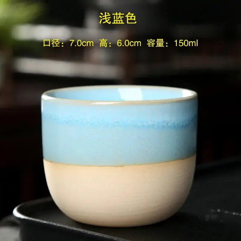 Handcrafted gradient ceramic kung fu tea cup set with smooth glazed finish in soft blue and creamy beige decorbites ceramic kung