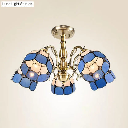 DecorBites™ DecorBites™ Handcrafted Grid Pattern Art Glass Ceiling Light with Blue Semi Flush Mount - 3/5/11 Heads