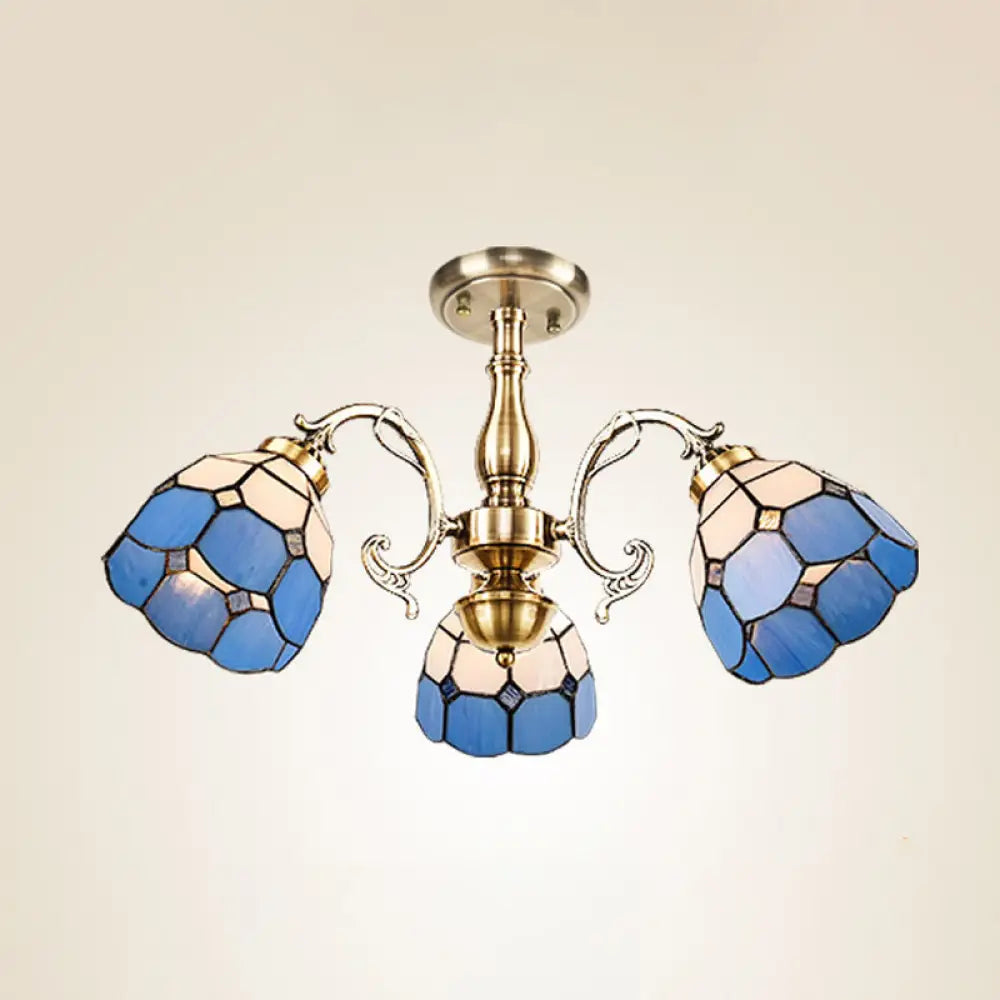 DecorBites™ DecorBites™ Handcrafted Grid Pattern Art Glass Ceiling Light with Blue Semi Flush Mount - 3/5/11 Heads