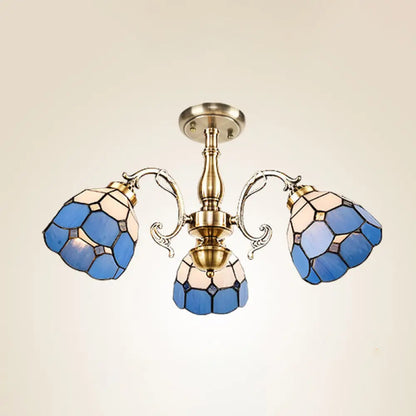 DecorBites™ DecorBites™ Handcrafted Grid Pattern Art Glass Ceiling Light with Blue Semi Flush Mount - 3/5/11 Heads