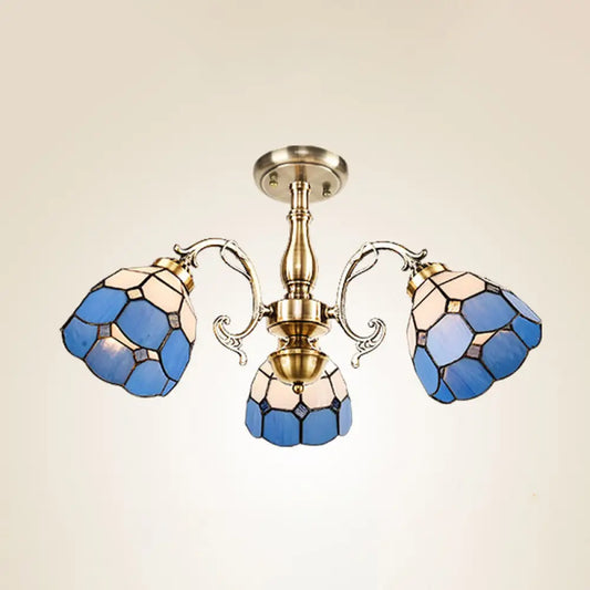 DecorBites™ DecorBites™ Handcrafted Grid Pattern Art Glass Ceiling Light with Blue Semi Flush Mount - 3/5/11 Heads