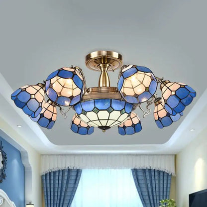 DecorBites™ DecorBites™ Handcrafted Grid Pattern Art Glass Ceiling Light with Blue Semi Flush Mount - 3/5/11 Heads