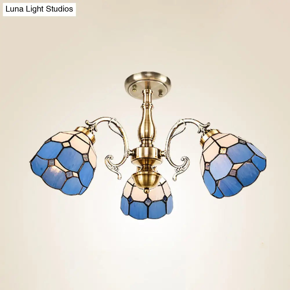 DecorBites™ DecorBites™ Handcrafted Grid Pattern Art Glass Ceiling Light with Blue Semi Flush Mount - 3/5/11 Heads