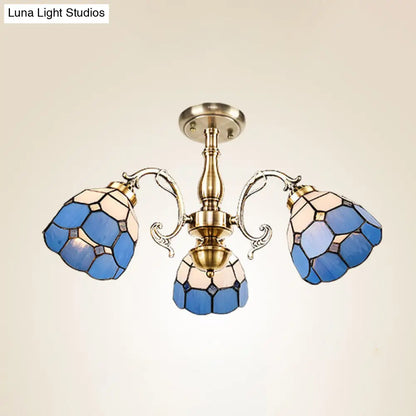 DecorBites™ DecorBites™ Handcrafted Grid Pattern Art Glass Ceiling Light with Blue Semi Flush Mount - 3/5/11 Heads