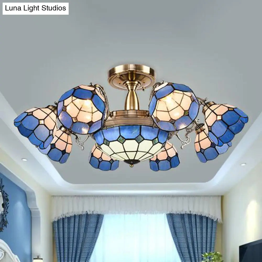 DecorBites™ DecorBites™ Handcrafted Grid Pattern Art Glass Ceiling Light with Blue Semi Flush Mount - 3/5/11 Heads