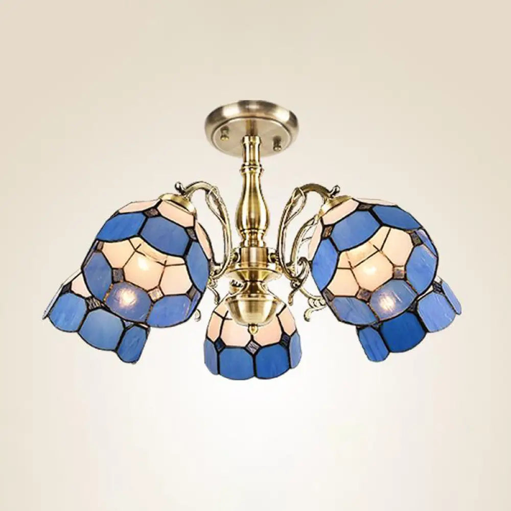 DecorBites™ DecorBites™ Handcrafted Grid Pattern Art Glass Ceiling Light with Blue Semi Flush Mount - 3/5/11 Heads