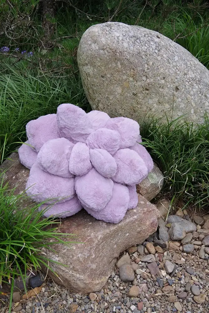A handcrafted lavender throw pillow shaped like a plush 3d succulent cactus flower for decorbites bedroom decor