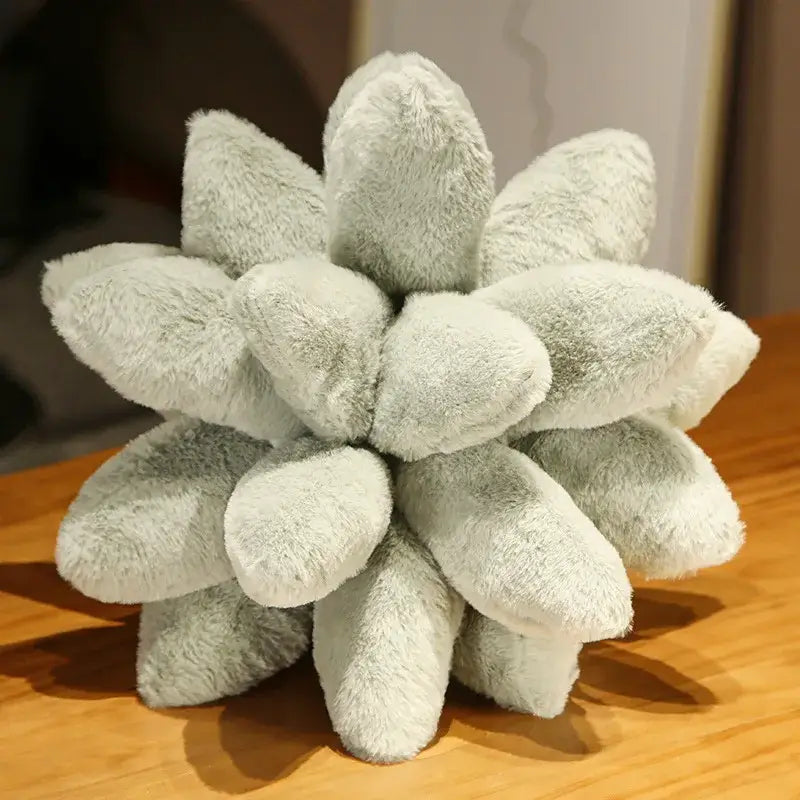 Handcrafted light gray plush throw pillow with fuzzy layered succulents for decorbites 3d succulent cactus flower decor