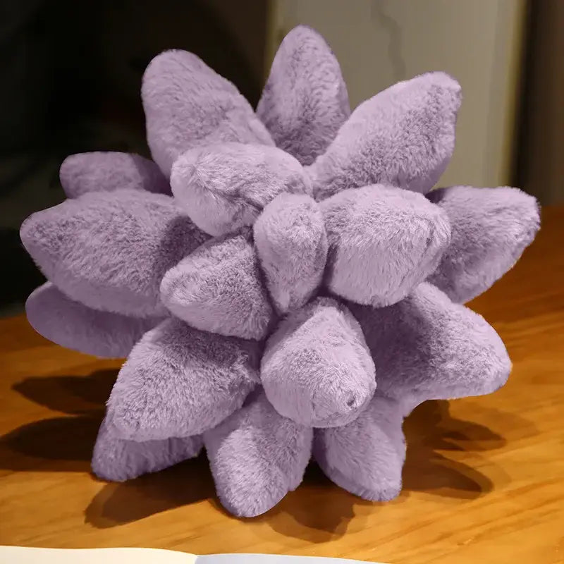 Handcrafted lavender plush throw pillow with fuzzy texture shaped like a succulent cactus flower for decorbites 3d succulent decor