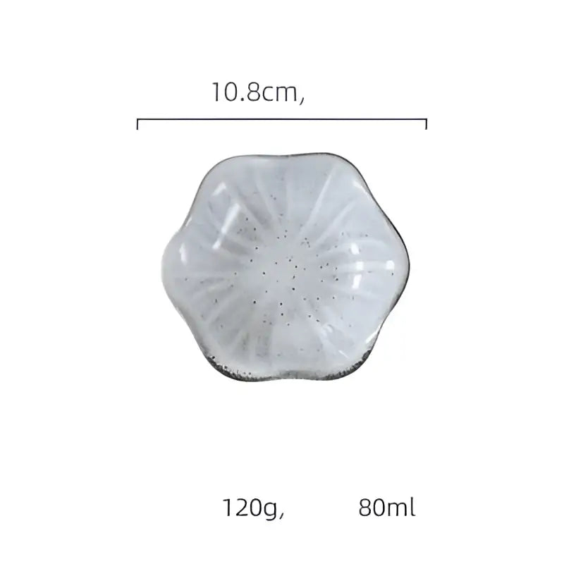 Handcrafted scalloped decorbites ceramic japanese style dipping bowl in light gray with speckled finish and radial grooves