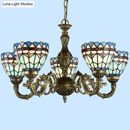 Handcrafted Stained Glass Chandelier with Bronze Finish - Perfect for Dining Room Ceiling