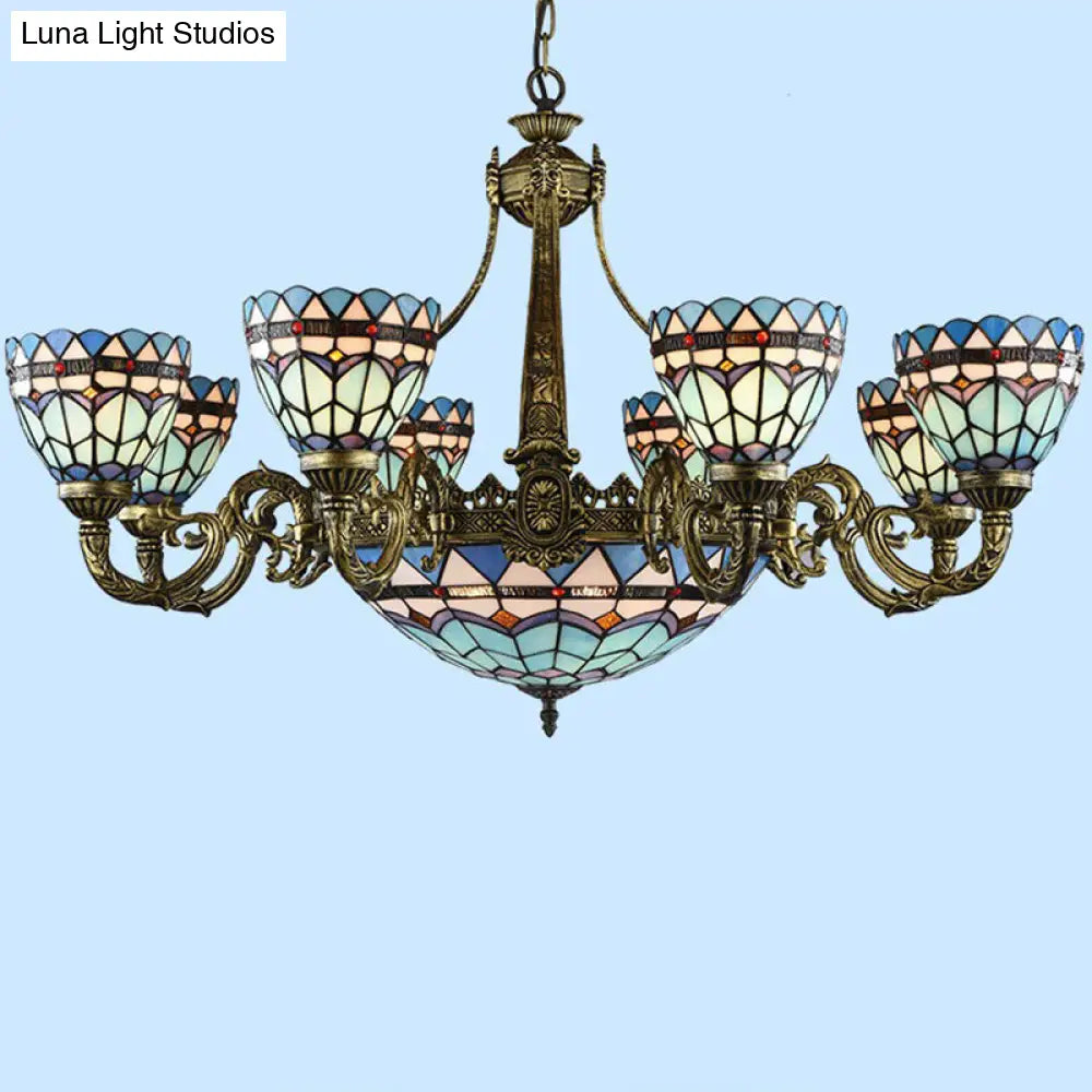 Handcrafted Stained Glass Chandelier with Bronze Finish - Perfect for Dining Room Ceiling