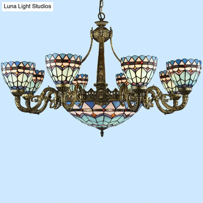 Handcrafted Stained Glass Chandelier with Bronze Finish - Perfect for Dining Room Ceiling