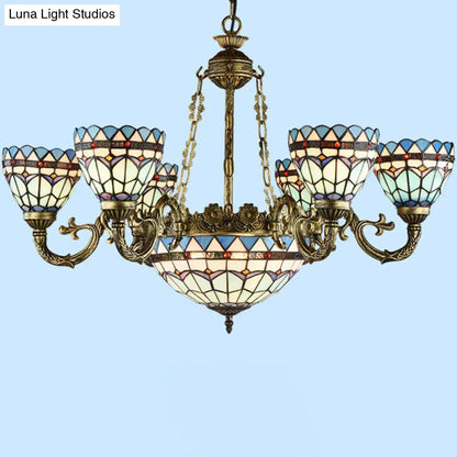 Handcrafted Stained Glass Chandelier with Bronze Finish - Perfect for Dining Room Ceiling