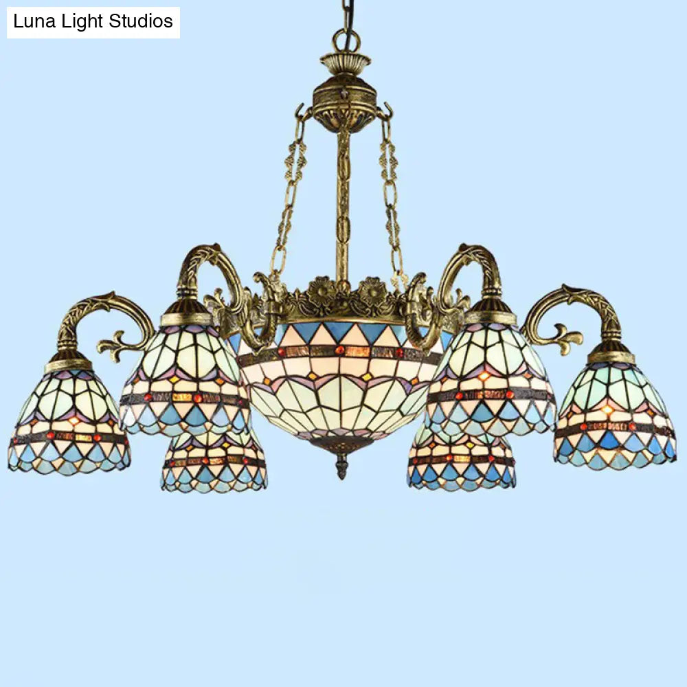 Handcrafted Stained Glass Chandelier with Bronze Finish - Perfect for Dining Room Ceiling