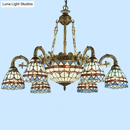Handcrafted Stained Glass Chandelier with Bronze Finish - Perfect for Dining Room Ceiling