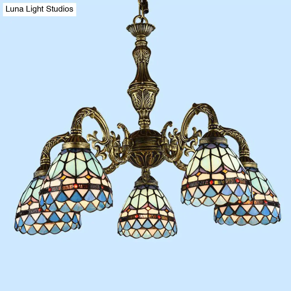 Handcrafted Stained Glass Chandelier with Bronze Finish - Perfect for Dining Room Ceiling