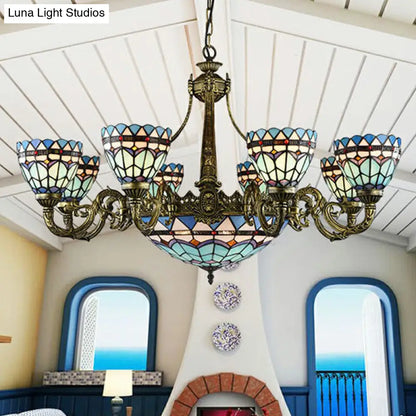 Handcrafted Stained Glass Chandelier with Bronze Finish - Perfect for Dining Room Ceiling