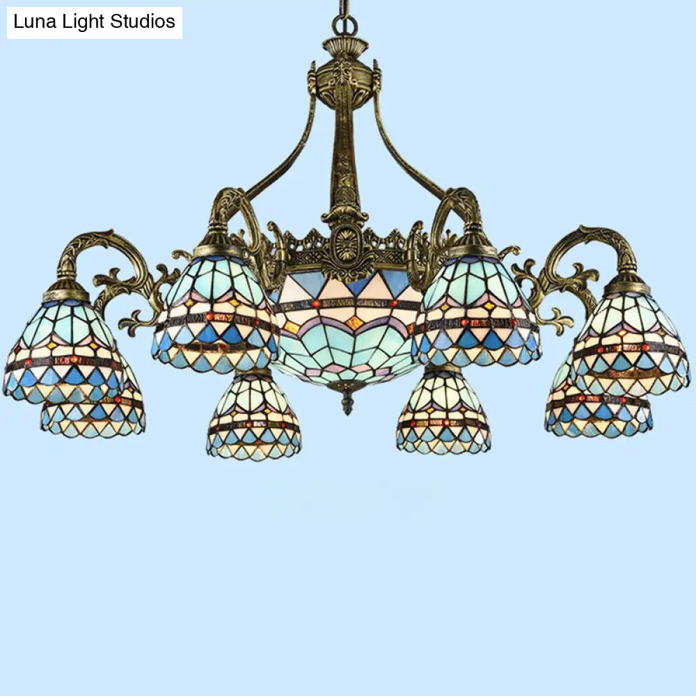 Handcrafted Stained Glass Chandelier with Bronze Finish - Perfect for Dining Room Ceiling