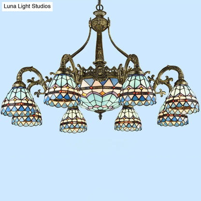 Handcrafted Stained Glass Chandelier with Bronze Finish - Perfect for Dining Room Ceiling