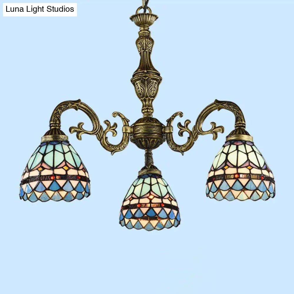 Handcrafted Stained Glass Chandelier with Bronze Finish - Perfect for Dining Room Ceiling