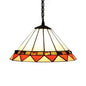 Handcrafted Tiffany-Style 2-Headed Suspension Lamp with Fish Tail, Gem, and Triangle Art Glass in Beige