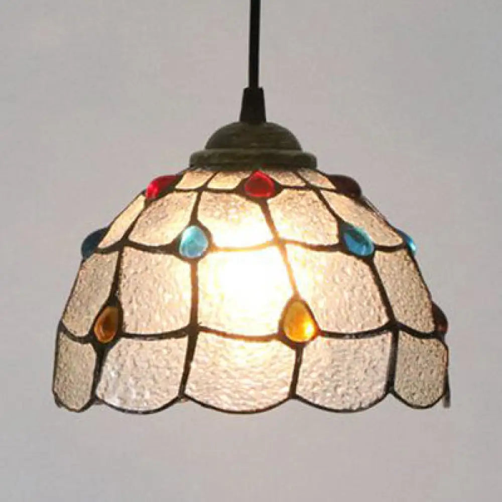 Handcrafted Tiffany-Style Art Glass Ceiling Light with White/Blue Textured Flare Design - 1 Head Suspended Fixture