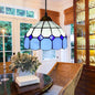 Handcrafted Tiffany-Style Suspension Lamp - Green/Light Blue/Dark Blue