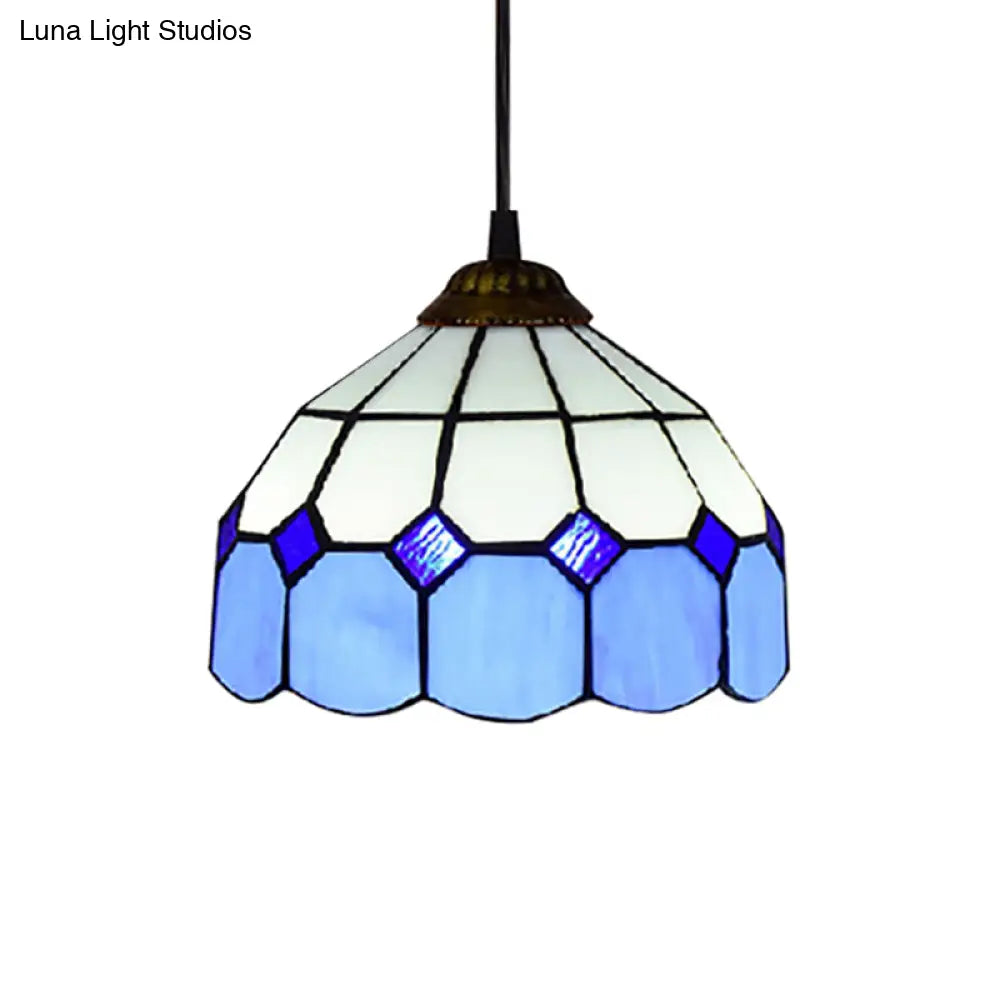 Handcrafted Tiffany-Style Suspension Lamp - Green/Light Blue/Dark Blue