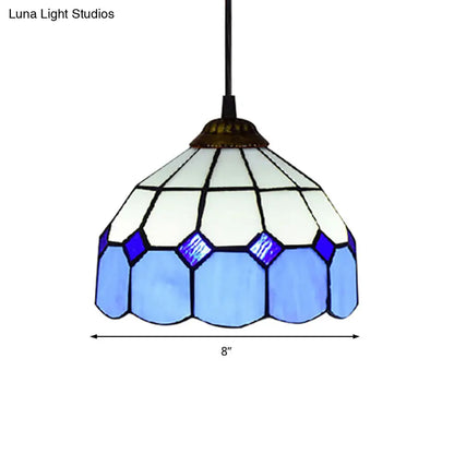 Handcrafted Tiffany-Style Suspension Lamp - Green/Light Blue/Dark Blue