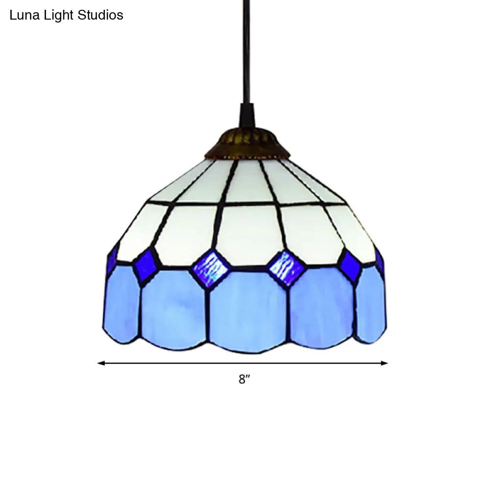 Handcrafted Tiffany-Style Suspension Lamp - Green/Light Blue/Dark Blue