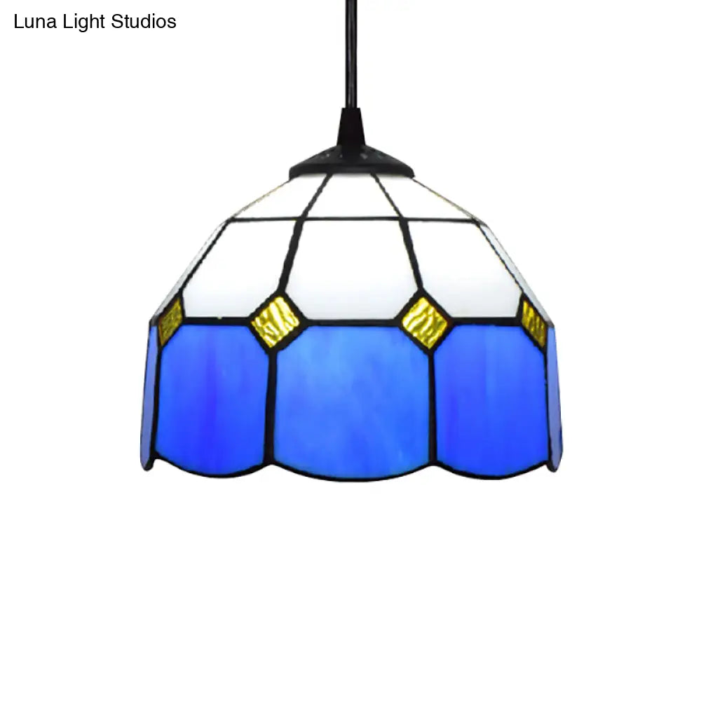 Handcrafted Tiffany-Style Suspension Lamp - Green/Light Blue/Dark Blue