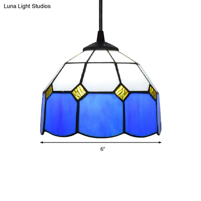 Handcrafted Tiffany-Style Suspension Lamp - Green/Light Blue/Dark Blue