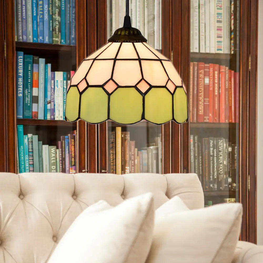 Handcrafted Tiffany-Style Suspension Lamp - Green/Light Blue/Dark Blue