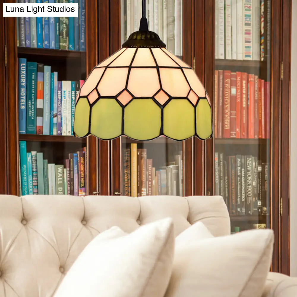 Handcrafted Tiffany-Style Suspension Lamp - Green/Light Blue/Dark Blue