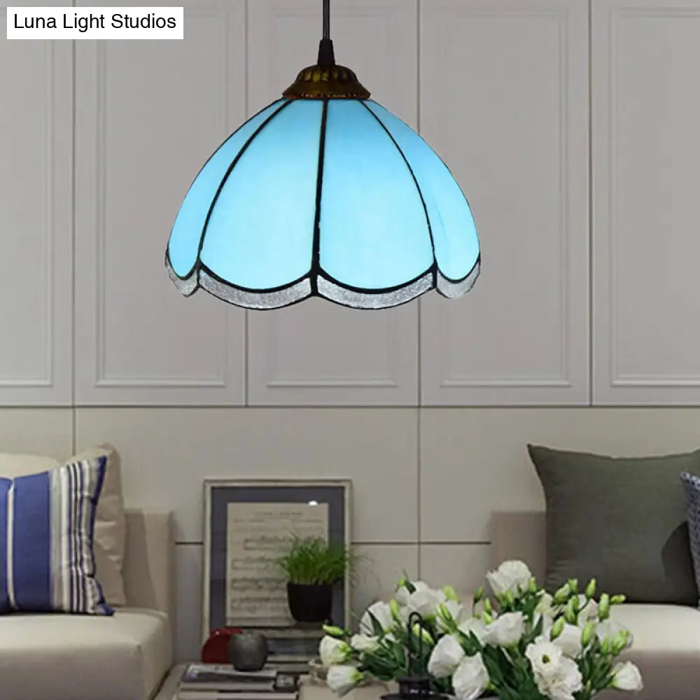 Handcrafted Yellow/Blue Tiffany-Style Pendulum Light for Stairs