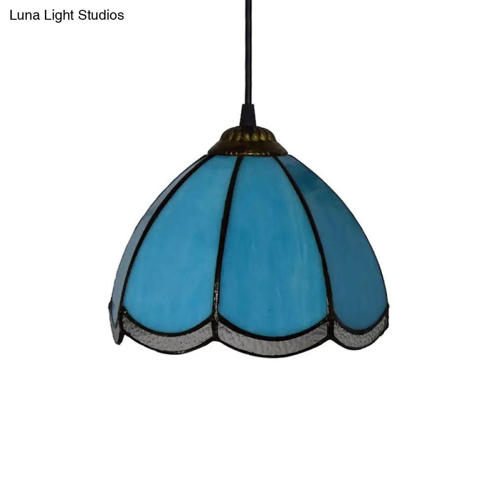 Handcrafted Yellow/Blue Tiffany-Style Pendulum Light for Stairs