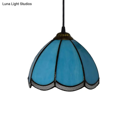 Handcrafted Yellow/Blue Tiffany-Style Pendulum Light for Stairs