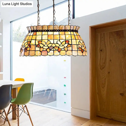 DecorBites™ Handmade 3-Light Shell Tiffany Chandelier in Beige for Living Room Pool Table