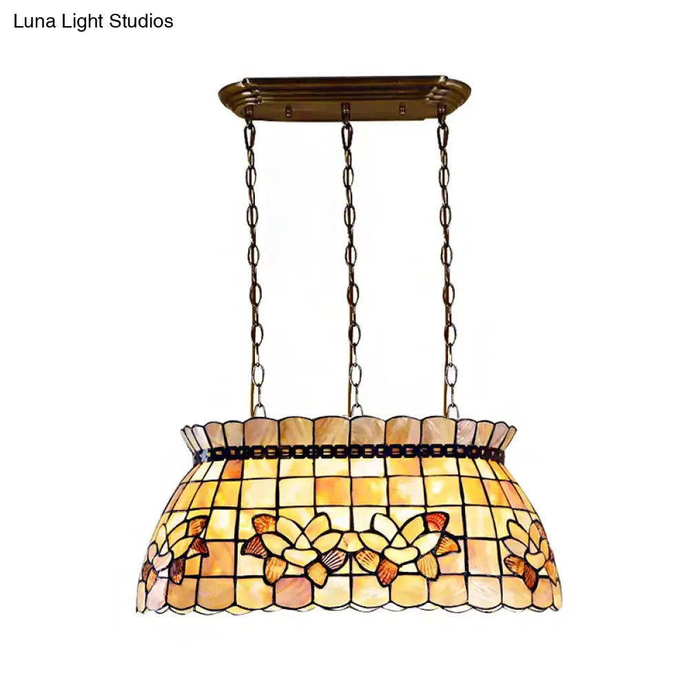 DecorBites™ Handmade 3-Light Shell Tiffany Chandelier in Beige for Living Room Pool Table