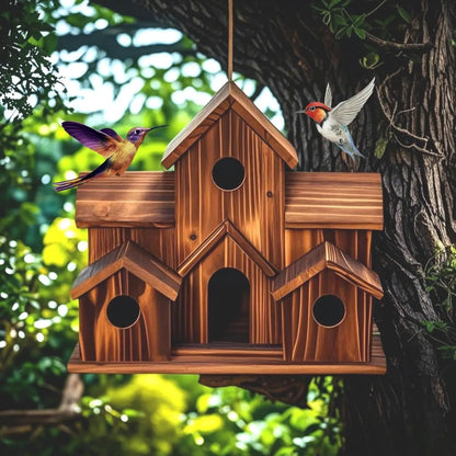 Handmade 6-Hole Hanging Bird House