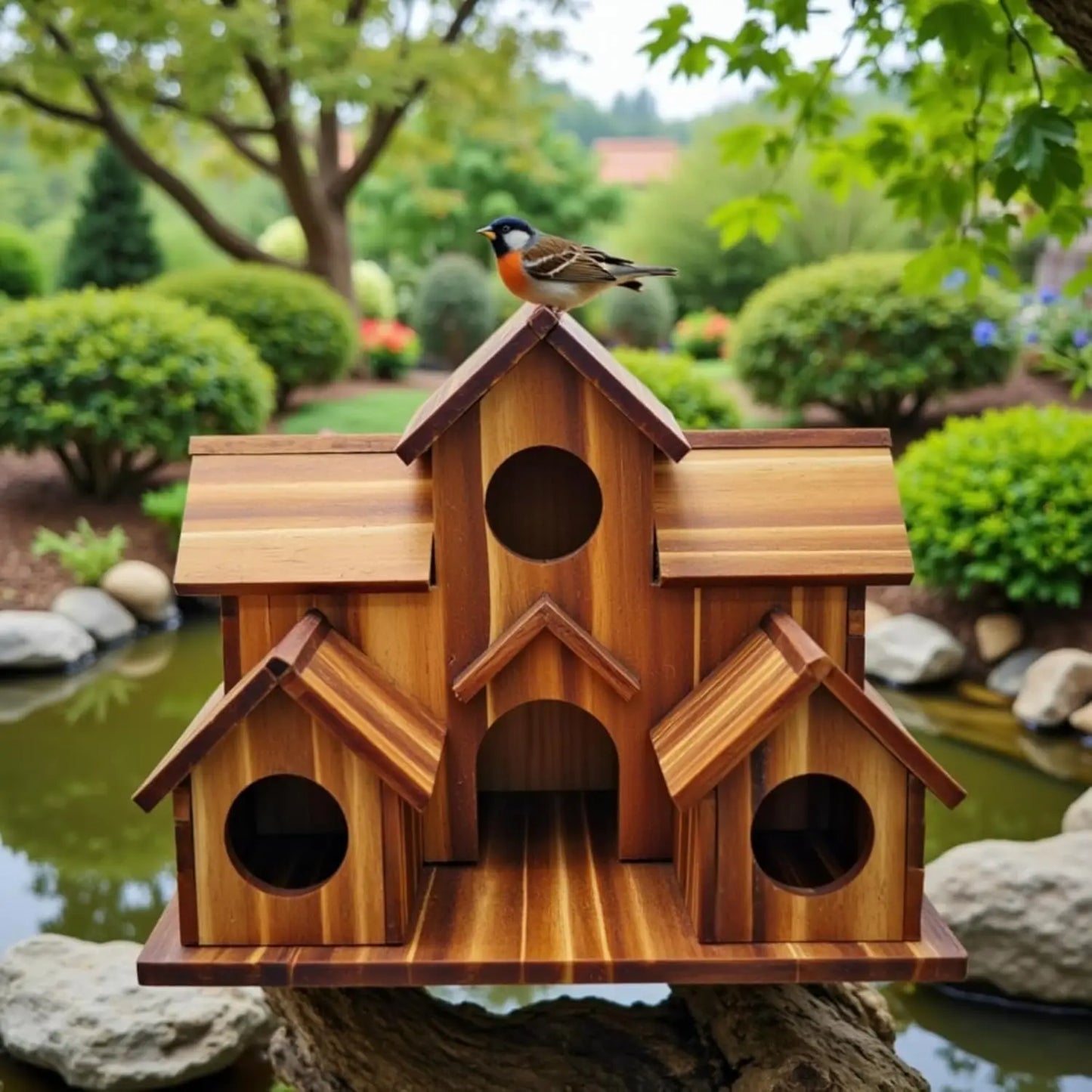 Handmade 6-Hole Hanging Bird House
